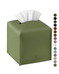 Tissue Box Cover, Jeethemy Square PU Leather Tissue Box Holder, Modern Tissue Case Facial Paper Organizer Dispenser，5X5X5'',Single Green