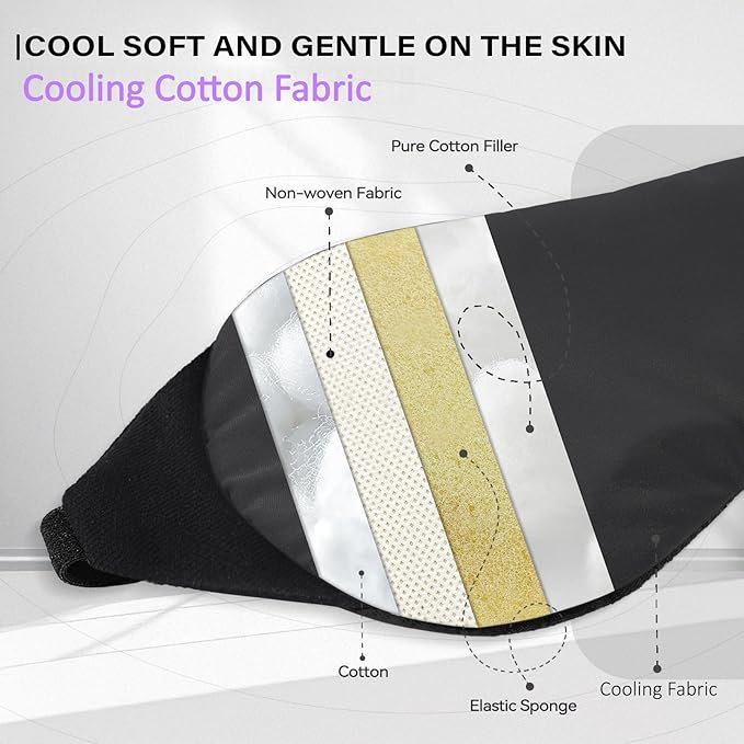 ZLZQER Cool Touch Cotton Eye Sleep Mask for Men & Women, Soft Breathable Flexible Fit for Side Sleepers, Adjustable Light Blocking Mask for Sleeping, Airplane Travel & Naps (Black)