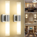 Kalium Wall Sconces Set of Two, Modern 21" Vanity, Frosted Glass, Silver