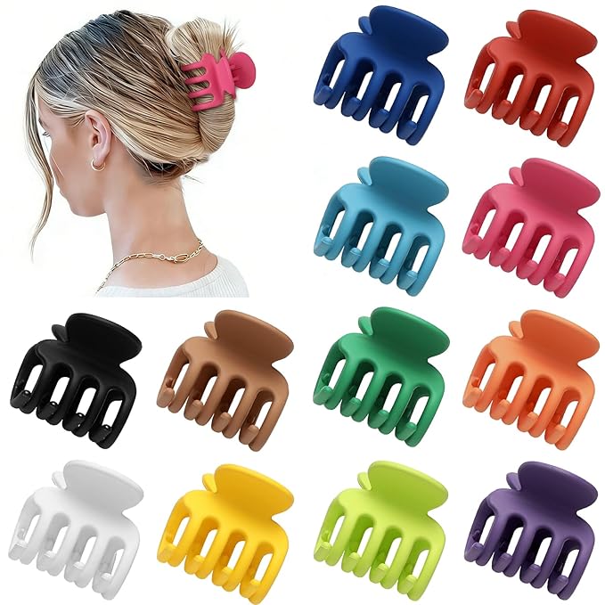 Sisiaipu 12Pcs Hair Clips for Women 1.8 Inch Small Claw Clips for Thin Hair Medium Hair Claw Clips for Thick Hair Accessories for Women Girls (Dopamine)