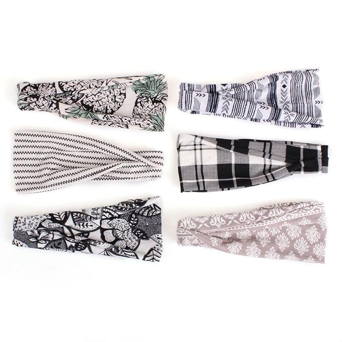 XTREND 6 Pcs Women's Headbands Twisted Cross Elastic Head Bands Yoga Workout Hairbands Non-Slip Sweat Soft Headbands Solid Color Simple Versatile Hair Accessory Hair Bands