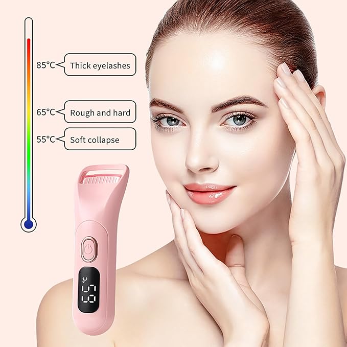 Heated Eyelash Curlers, Rechargeable Electric Eyelash Curler with Dual-Arc Design & 3 Adjustable Temperature Natural Curl Perfect Fit for Women(Pink B)