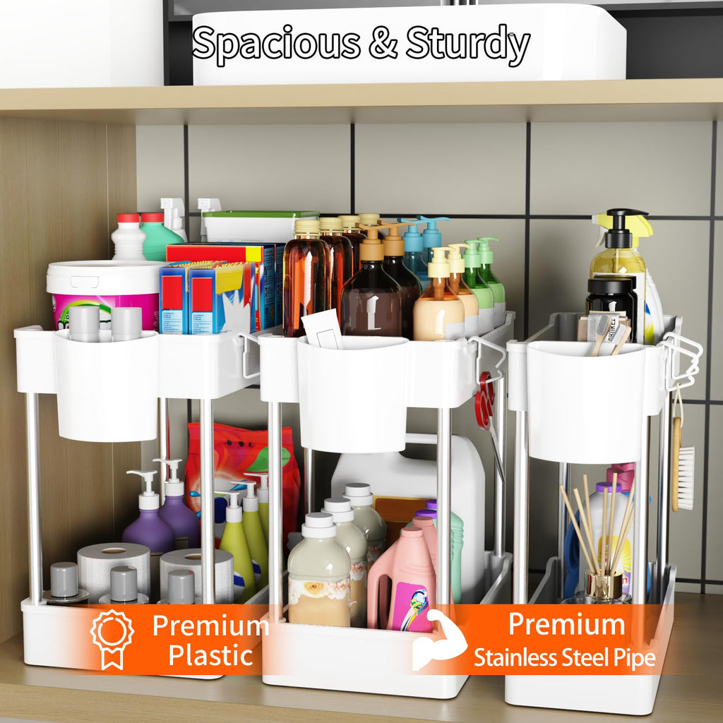 JYSMYWS 3 Pack Under Sink Organizer Bathroom and Storage Cabinet (White)
