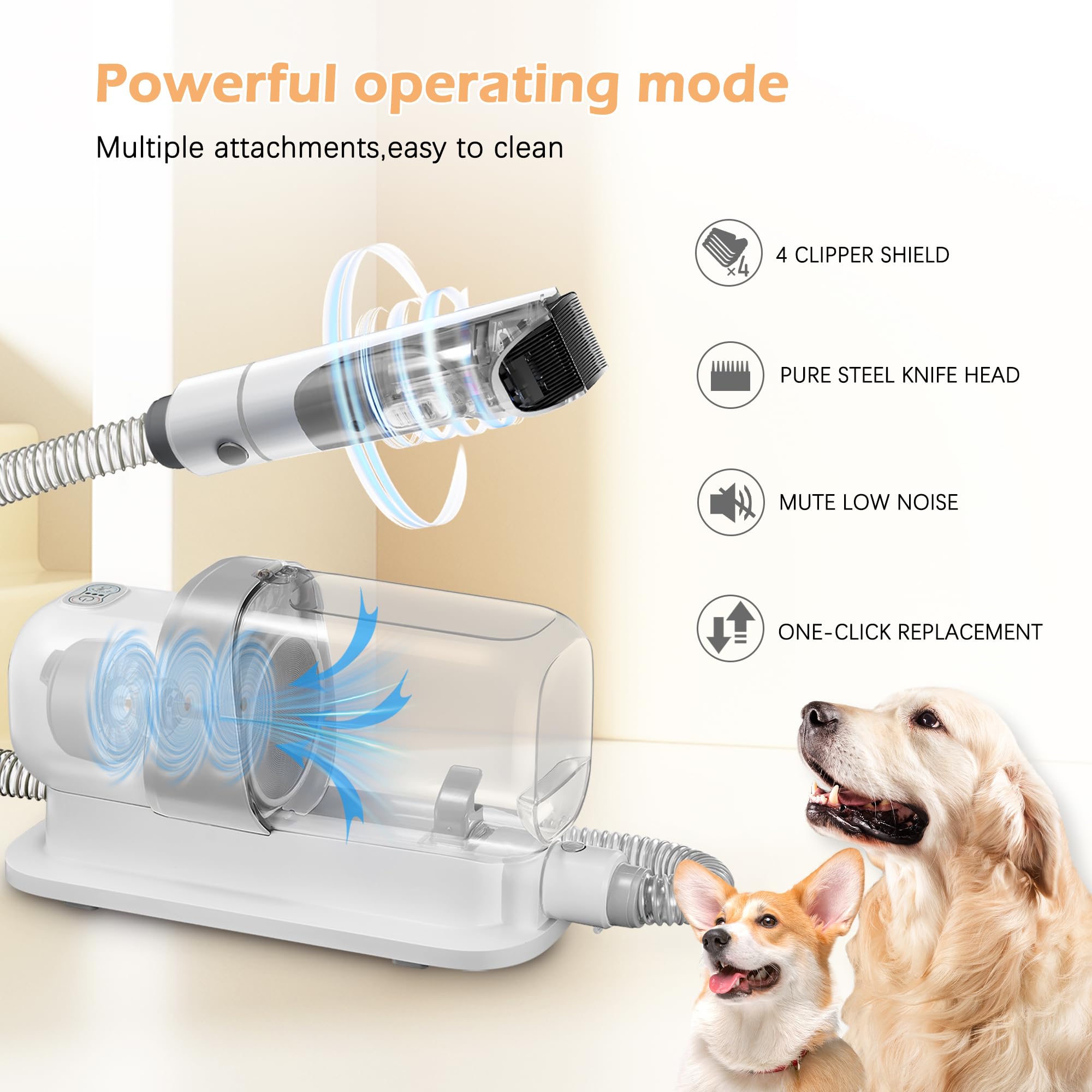 LMVVC Dog Grooming Vacuum, Pet Grooming Vacuum Kit 2.3L Suction 99% Pet Hair with 5 Tools for Dog Cat for Shedding Grooming, Low Noise (Grey & White)