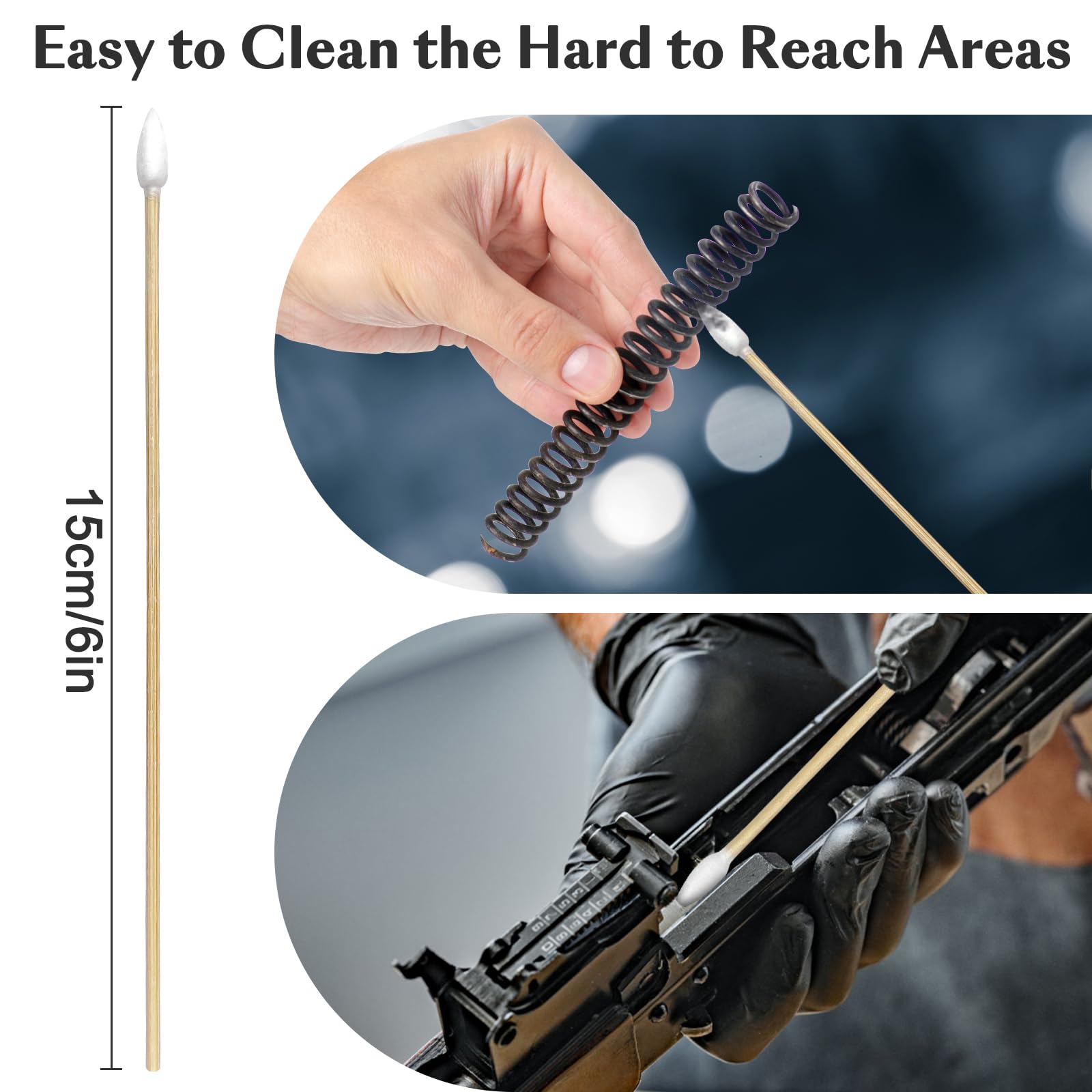 Garrelett 6 Inch Long Cotton Swabs, Gun Cleaning Swabs with Pointed Tips, Premium Tips for Gun Cleaning Supplies, Precision Cleaning Swabs for Firearms and Detailed Cleaning Tasks (600)