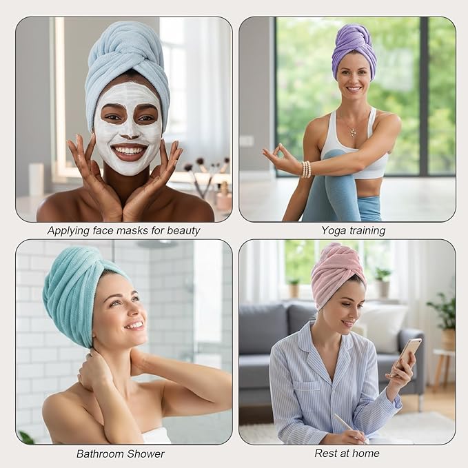 3 Pack Microfiber Hair Towel Wrap for Women, Fast Drying Hair Turban with Button, Anti-Frizz Large Hair Towel for All Hair Styles, Soft & Absorbent Hair Drying Towel