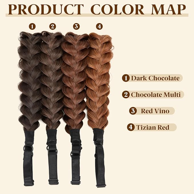 CJL HAIR 2PCs Braided Headbands Hair Piece for Women Synthetic Hair Hoops Head Bands Handmade Braid Hairband Accessories Elastic Stretch Headwrap Red Vino