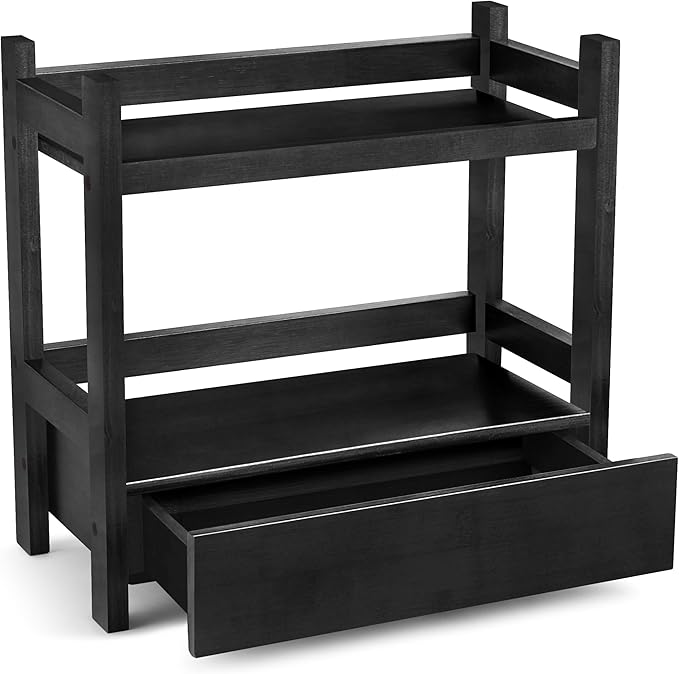 Sorbus Bamboo Bathroom Counter Organizer – 2-Tier Shelf with Hidden Drawer for Vanity, Matcha Station, Bathroom Sink Organizer Countertop, Kitchen & Office Storage (13″ L x 6.5″ W x 12.6″ H) (Brown)