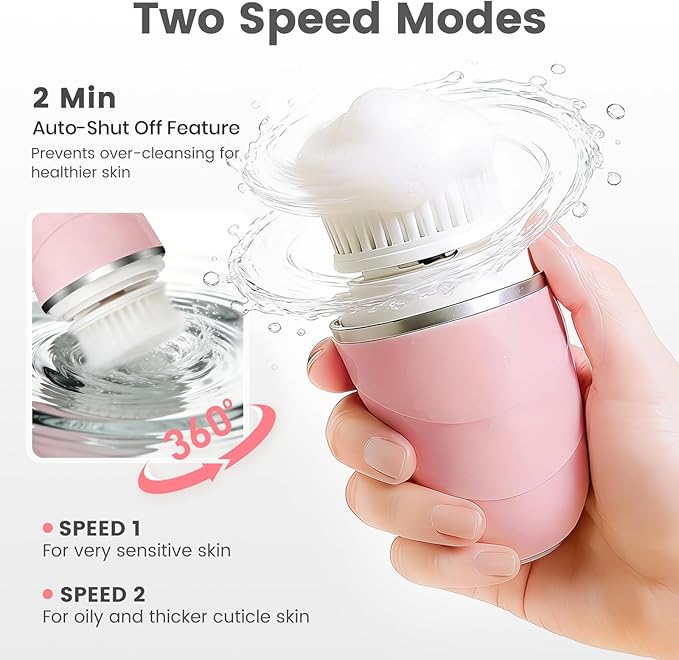 DOCOCO Facial Cleansing Brush, Mini Electric Face Scrubber, Waterproof Face Exfoliator Brush for Deep Cleansing, Portable Face Wash Brush for Travel, Easy to Carry, with 3 Brushheads for Women Mom Men