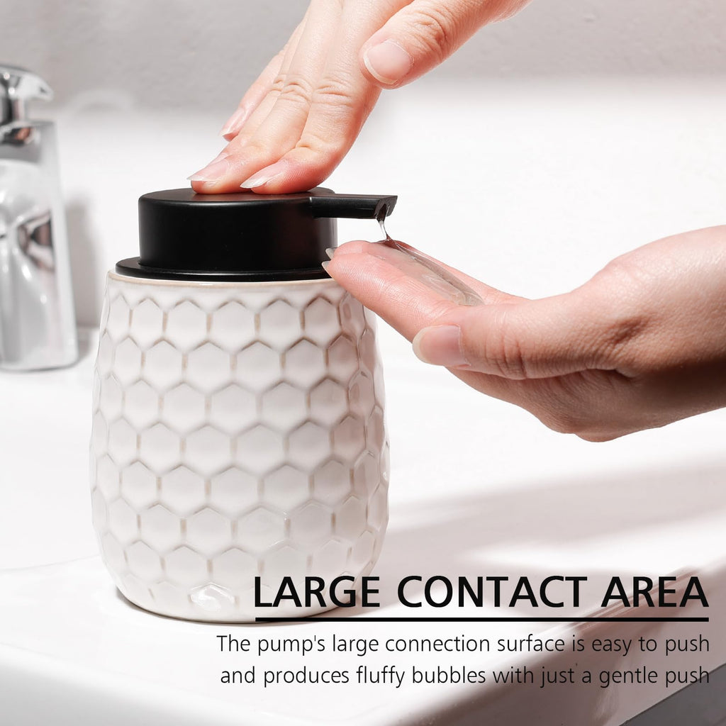 Soap Dispenser, 12 OZ Ceramic Liquid White Hand Soap Dispenser with Honeycomb Design for Kitchen or Bathroom, Refillable Dish Lotion Dispenser, ANTIS'S HOME