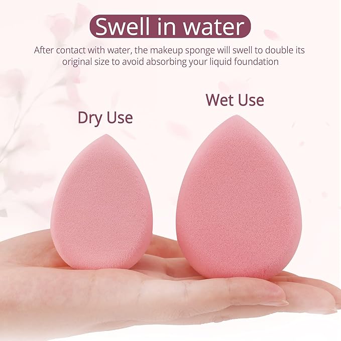 BEAKEY Makeup Sponge 6 Pack, Flat Duo Pink 0 Latex Blending Sponges