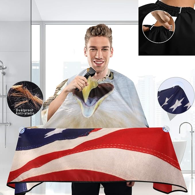 Visesunny Barber Cape with American Flag & Bald Eagle - Polyester Hair Cutting Salon Apron & Bib