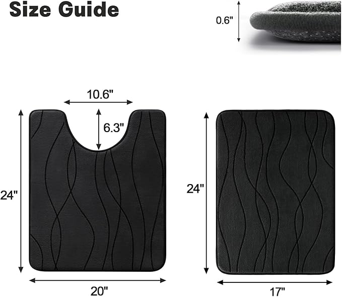 YIHOUSE Bathroom Rugs Set 2 Piece, Memory Foam Bath Mat Black