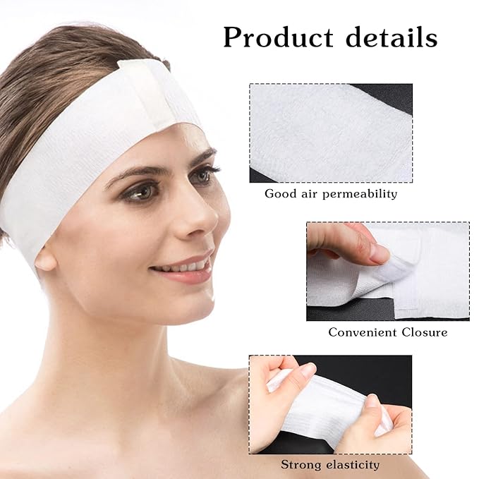Pimoys 30 Pcs Disposable Spa Headbands, Nonwoven Stretch Facial Wrap