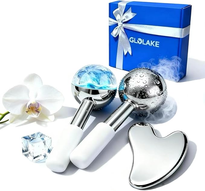 Ice Roller for Face, Stainless Steel Gua Sha, Ice Face Roller for Depuffing, Lymphatic Drainage, Collagen Boost on Face | Body | Neck, Birthday Gifts, Relaxation, Skincare, at Home Spa