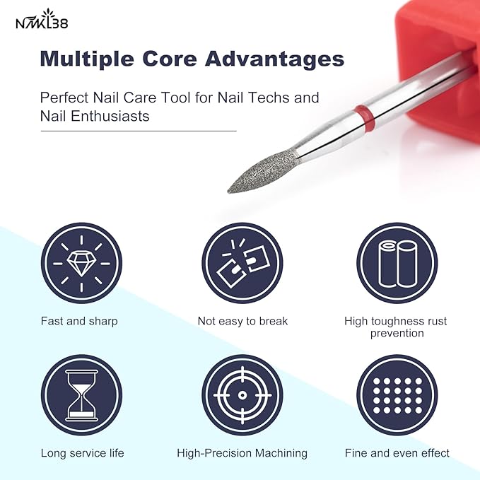 NMKL38 Flame Shape Diamond Cuticle Nail Drill Bit Pro Manicure for Nail Prep 3/32 Shank efile Bit (240-021R)