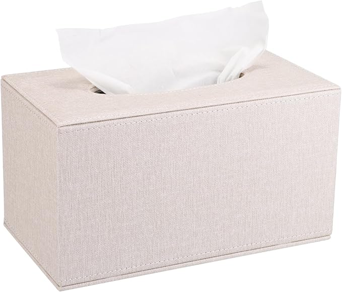 Sumnacon Tissue Box Cover Rectangular Tissue Box Holder Linen Tissue Box with Magnetic Bottom Decorative Beige Tissue Box for Bathroom Toilet Living Room Table Desk Office Car, Large