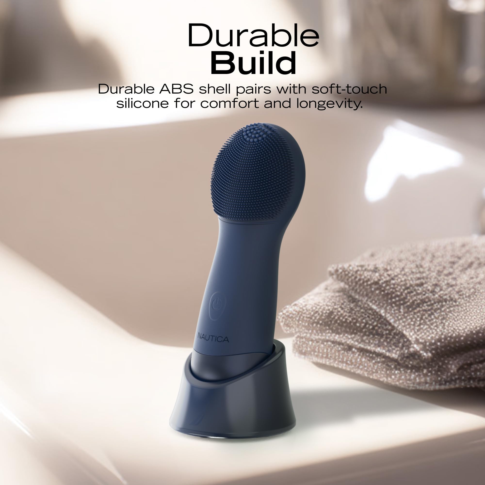Nautica PC130 Sonic Facial Cleansing Brush Made with Ultra Hygienic Soft Silicone, Waterproof and Rechargeable Face Scrub Brush for Men & Women - (Navy)