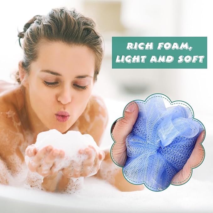 Sunnyray 100 Pcs Bath Loofahs Bulk,Mesh Bath Sponges for Women, 6 Colors