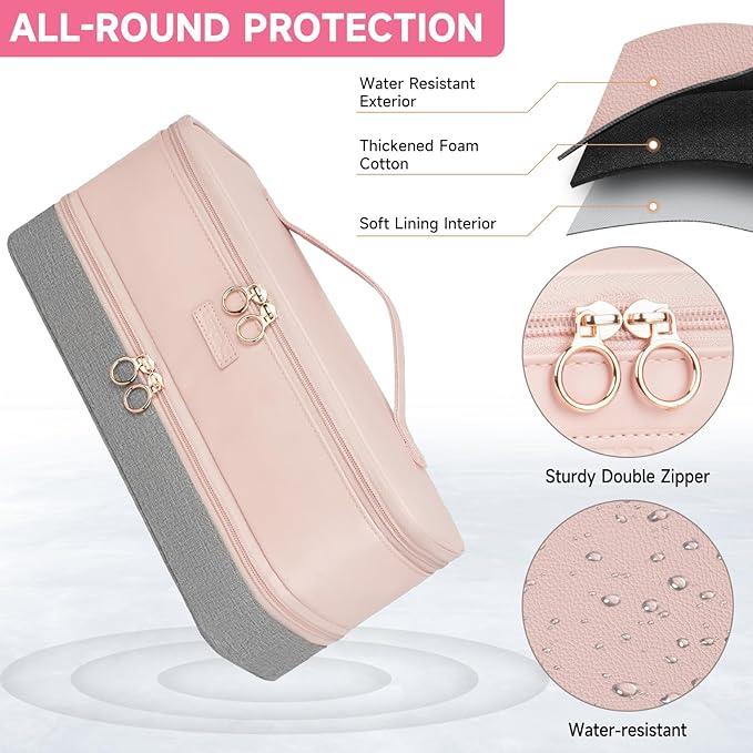 Travel Carrying Case Fits for Shark Flexstyle/FlexFusion/Hair Dryer,2-Layer Hot Tools Bag Fits for Shark Glam,Portable Hair Tools Bag Fits for Dyson Airwrap Styler/Supersonic,Light Pink+Grey