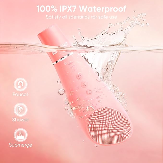 Stepcare Silicone Face Scrubber Blackhead Scraper Rechargeable 2-in-1 Facial Cleansing Brush & Skin Spatula Duo, IPX7 Waterproof Exfoliating Massager Deep Cleansing for Women and Men(Peachy Pink)