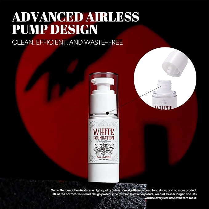 Guxelle White Liquid Foundation, Waterproof Full Coverage Foundation Mixer, White Base with Makeup Mixing Palette for Goths SFX & Daily Makeup.