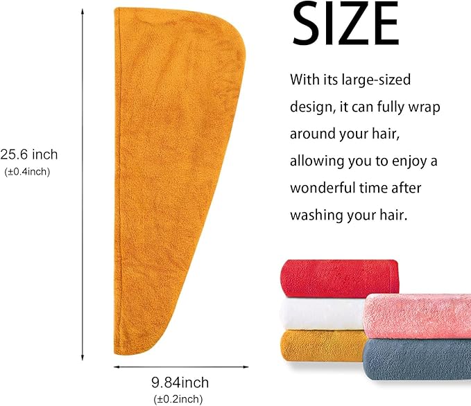 Microfiber Hair Drying Towel Wrap for Women, Hair Turbans Towel for Wet Hair,turbie Twist Hair Towels(The Color of the Picture is for Reference only) (Apricot Yellow-Double Layer)