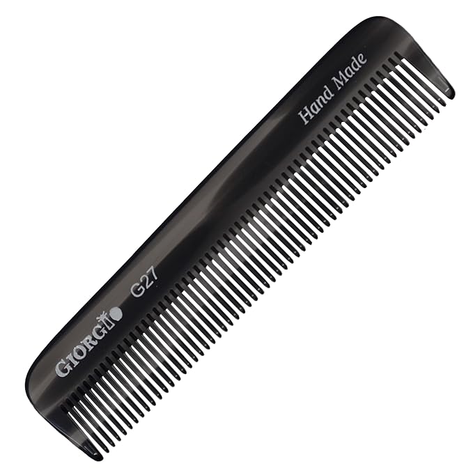 Giorgio G27 Handmade All Fine Tooth Pocket Comb, Hair Comb Straightener for Everyday Grooming Styling Hair, Mustache and Beard for Men Women and Kids, Use Dry or with Balms, Saw Cut and Polished