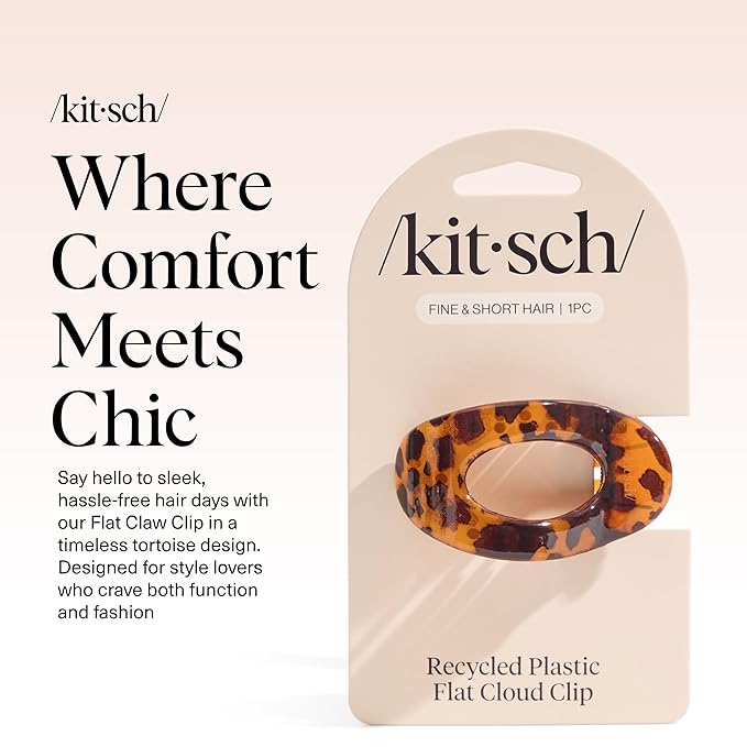 Kitsch Small Flat Claw Clips for Women - Stylish Flat Hair Clips, Strong Hold for Thick & Fine Hair | Non-Slip for Secure, Comfortable All-Day Wear -Tortoise Design