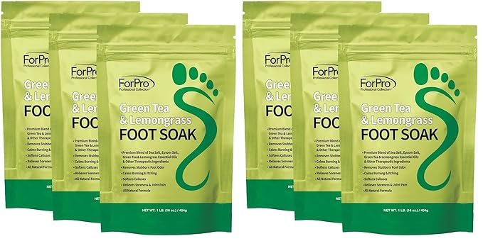 ForPro Professional Collection Green Tea & Lemongrass Foot Soak with Sea & Epsom Salt for Toenail Athletes, Stubborn Odor Scent, Softens Calluses & Soothes Sore Tired Feet - 48 Ounces (3 1-lb Packs)