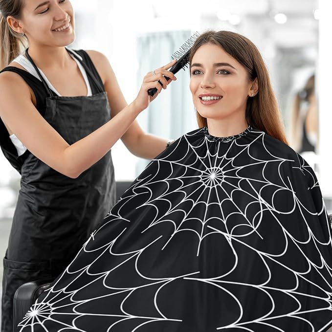 Visesunny Barber Cape with Spiders Web Decorative Pattern - Polyester Hair Cutting Salon Apron - Anti-Static, Water-Resistant Shaving Cloth
