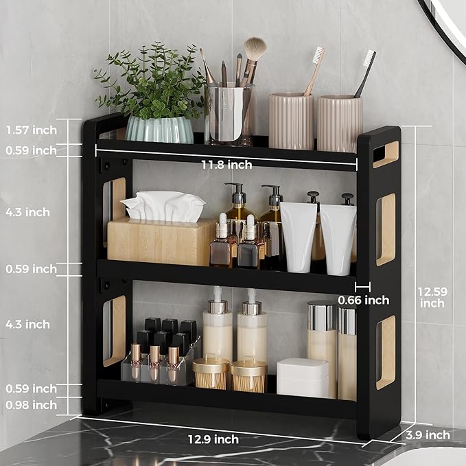 UJQSUN Bathroom Counter Organizer,Bathroom Counter Shelf,Bathroom Organizers,Under Sink Organizer,Cologne Organizer For Men,Colognes Stand,Cologne Cabinet,Vanity Shelf(Black 3 Tier)