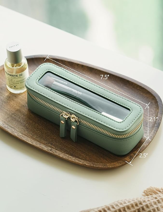 Popvibe Clear Makeup Bag Travel Cosmetic Case Transparent Toiletry Bag with Zipper, Portable Make Up Organizer Traveling Compact Car Bag for Essentials, Sage Green, Slim