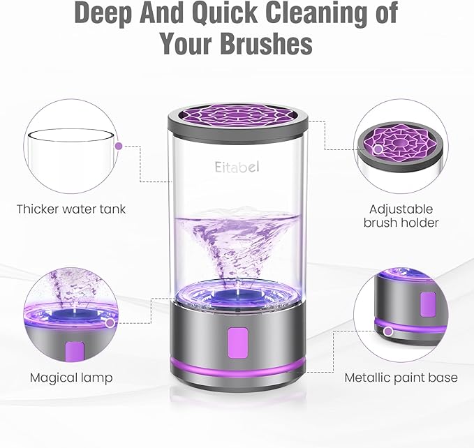 EITABEL Makeup Brush Cleaner Machine, 2 in 1 Makeup Brush Cleanser & Washer, 7000 RPM High-Speed Deep Cleaning, Portable Automatic Cosmetic Brush Cleaner for Foundation Brush Sponge, Gray