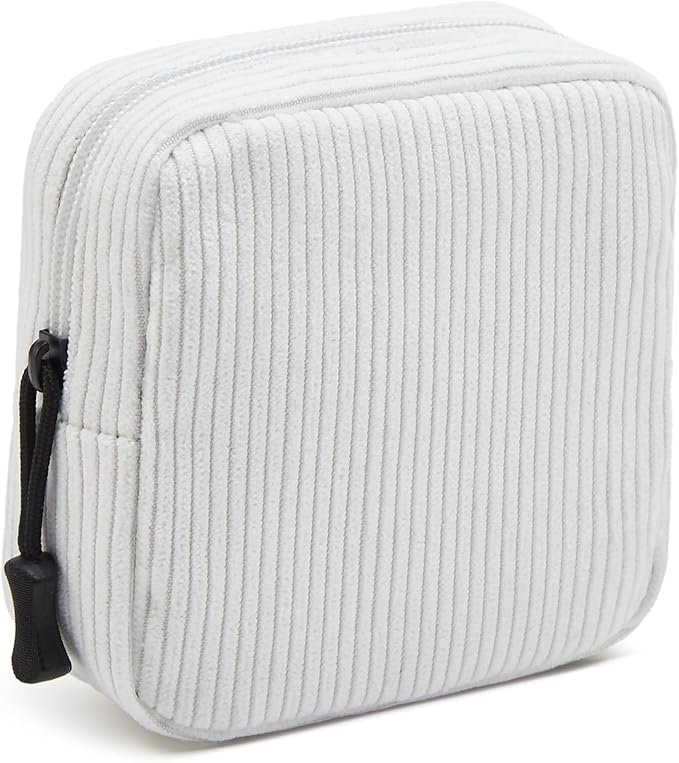 ZOEMTIU Small Makeup Bag for Purse,Mini Cosmetics Bag cute Zipper corduroy Cosmetic Pouch Storage Pouch Travel Toiletry Organizer for Women Girls(White)