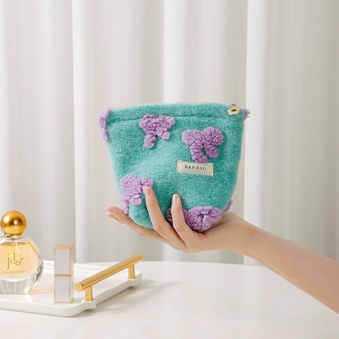 getgto 2 Pcs Makeup Bags, Large Cosmetic Bag Travel Toiletry Bag Organizer for Women, Plush Makeup Bag Small Cosmetic Pouch Purse with Zipper Gifts for Girls Teen