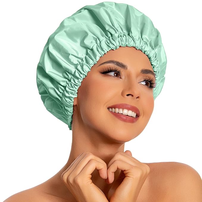 Edoneery Reusable Shower Caps for Women, Waterproof Long Hair Bonnet
