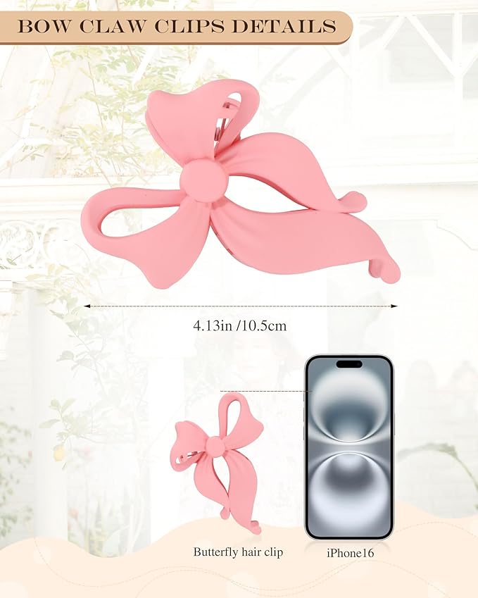 4 PCS Bow Hair Clips Bow Claw Clip for Women, Large Hair Claw Clips for Thin Thick Long Hair Cute Nonslip Bows(Cute Pink Series)