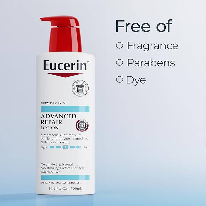 Eucerin Advanced Repair Lotion, Urea Enriched, Unscented Body Lotion for Dry Skin With Triple Moisturizing Complex, 16.9 FL OZ Bottle