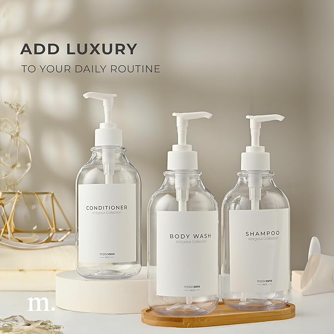 Shampoo and Conditioner Bottles Set of 3 Clear – Shower Shampoo Dispenser – Hotel Style Bathroom Upgrade by MaisoNovo
