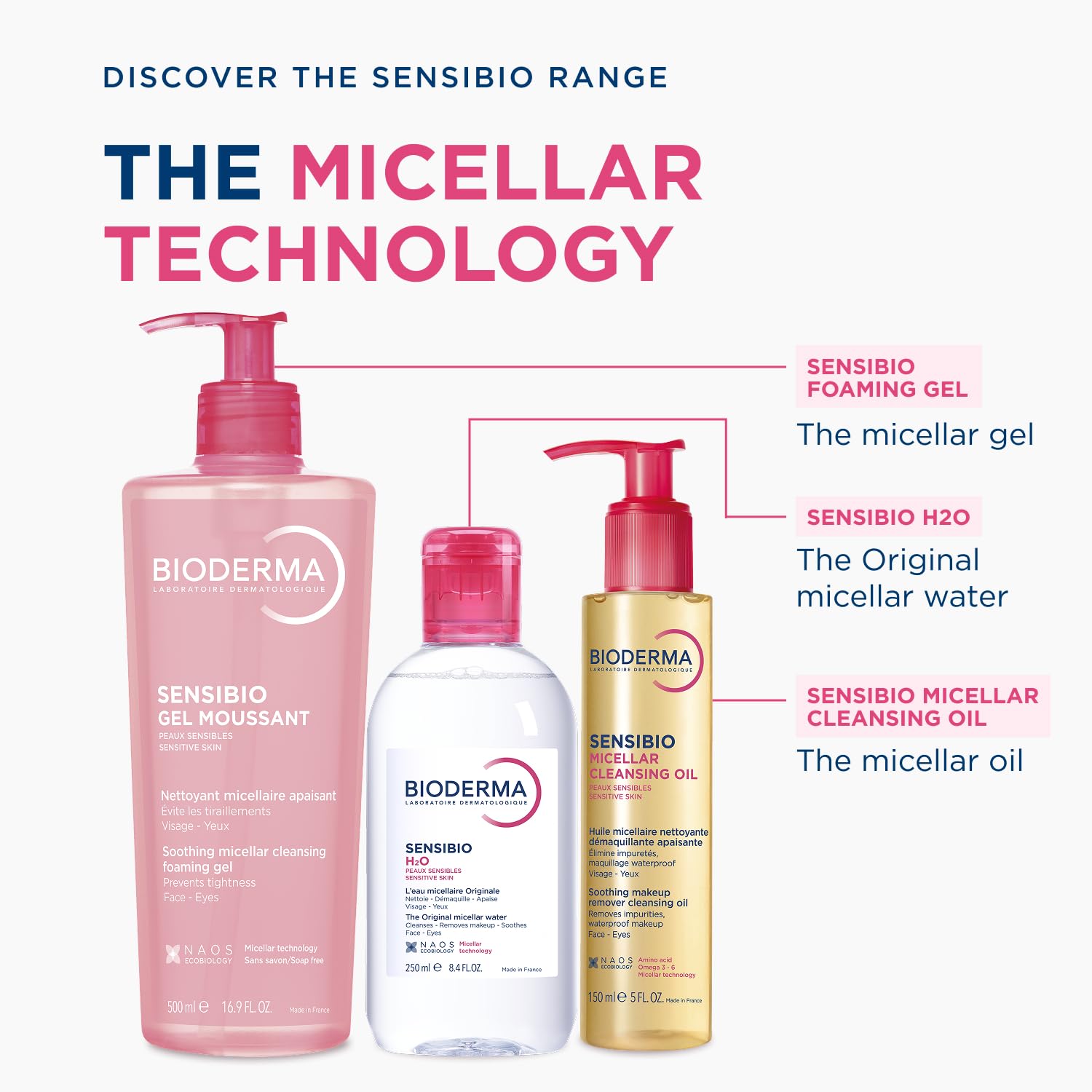 Bioderma Sensibio Foaming Gel Gentle Face Cleanser, Cleansing and Makeup Removing Refreshing Feeling for Sensitive Skin, Unscented, 16.9 Fl Oz