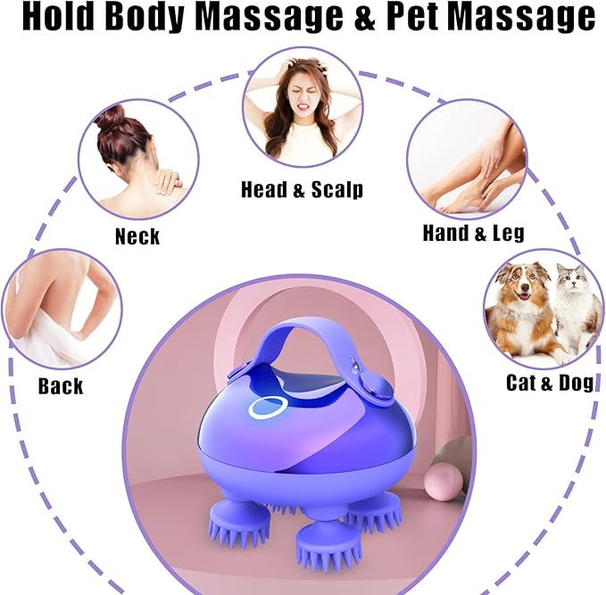 Viuyougor Scalp Massager Electric, Portable Scalp Massager Tool, Waterproof Head Massage Stress Relax, Hair Massagers with 3 Speed Modes & 8 Massage Claws