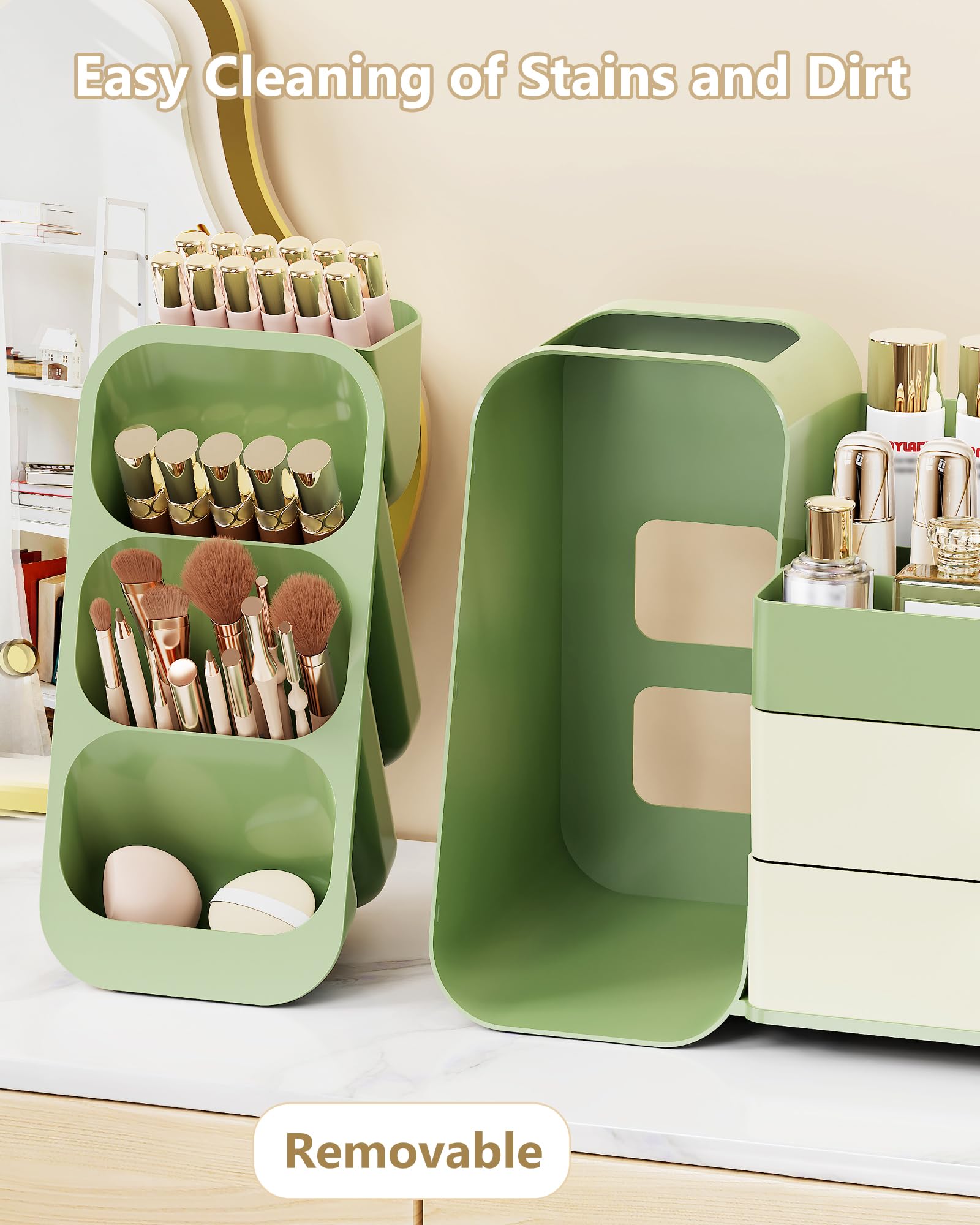 Anylady Large Capacity Makeup Organizer Countertop with Makeup Brush Holder for Vanity, Thickened Material, Bathroom Countertop Organizer Skin Care Perfumes Storage, Teen Girl Gifts for 13-25 Year