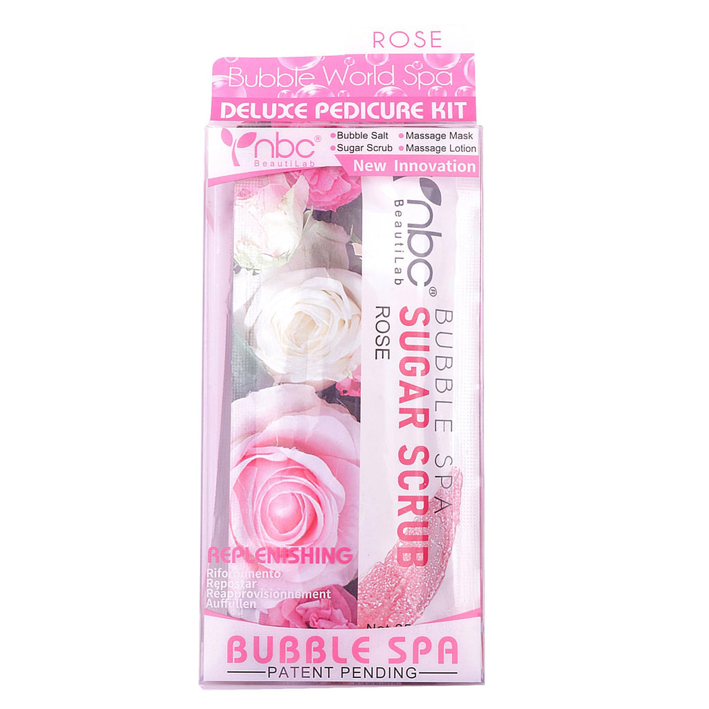 nbc BeautiLab Pedicure Kit Foot Soak Set: Bubble Salt, Sugar Scrub, Massage Mask, Massage Lotion in a Box, 4 Step Foot Spa Kit for Dry Feet and Tired Feet（1 Set Rose