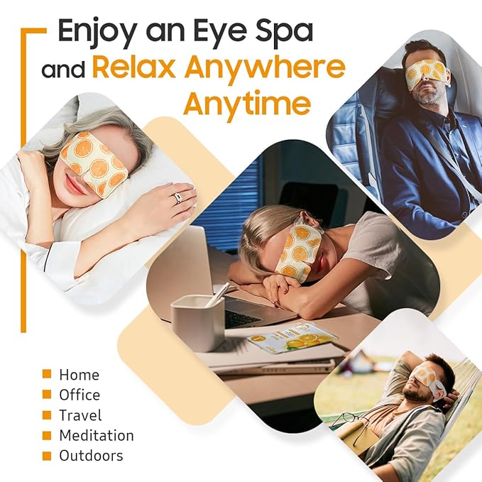 BeHoomi 20 Packs Steam Eye Mask, Heated Eye Mask Warm Compress for Eyes, Disposable Self Heating Steam Mask for Home, Sleep, Spa, Travel Essentials & Relaxation Gifts for Women (Orange)