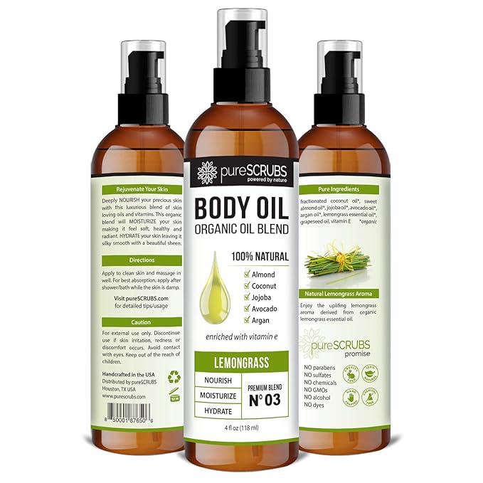 pureSCRUBS Ultra Moisturizing Lemongrass Body Oil for Dry Skin, 4 oz
