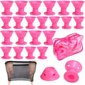 JANYUN 40Pcs Pink Hair Rollers,Silicone Heatless Curlers for Women Girl