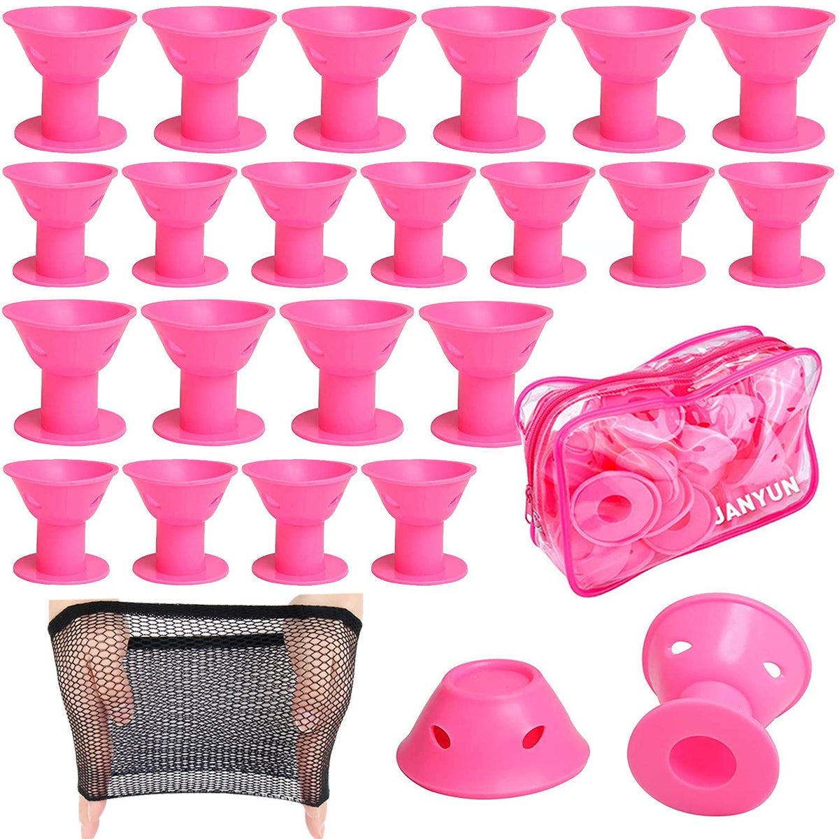 JANYUN 40Pcs Pink Hair Rollers,Silicone Heatless Curlers for Women Girl