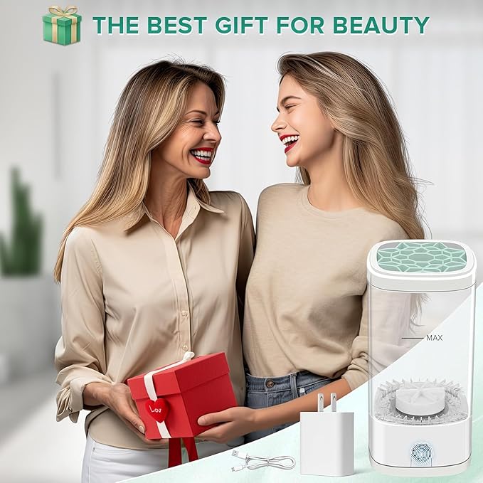 Electric Makeup Brush Cleaner Machine, Multi-Functional Cosmetic Brush Cleaner with Dryer Holder, Portable Automatic Makeup Brush Cleaning Tool USD Charging