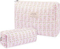 Gosect 2PC Makeup Bag Set, Cute Cosmetic Bag for Women Girls, Floral Coquette Aesthetic Toiletry Bag, Travel Make Up Organizer Bag (Leopard Print)